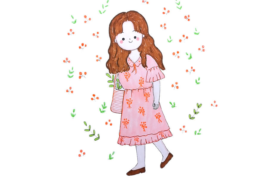少女的春日穿搭简笔画图片