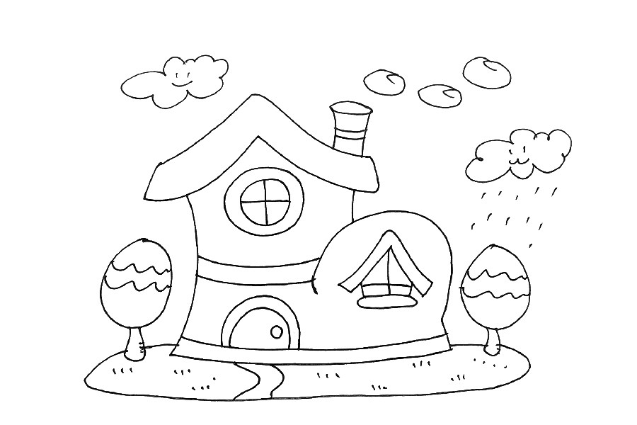 一组卡通建筑漂亮房子的简笔画
