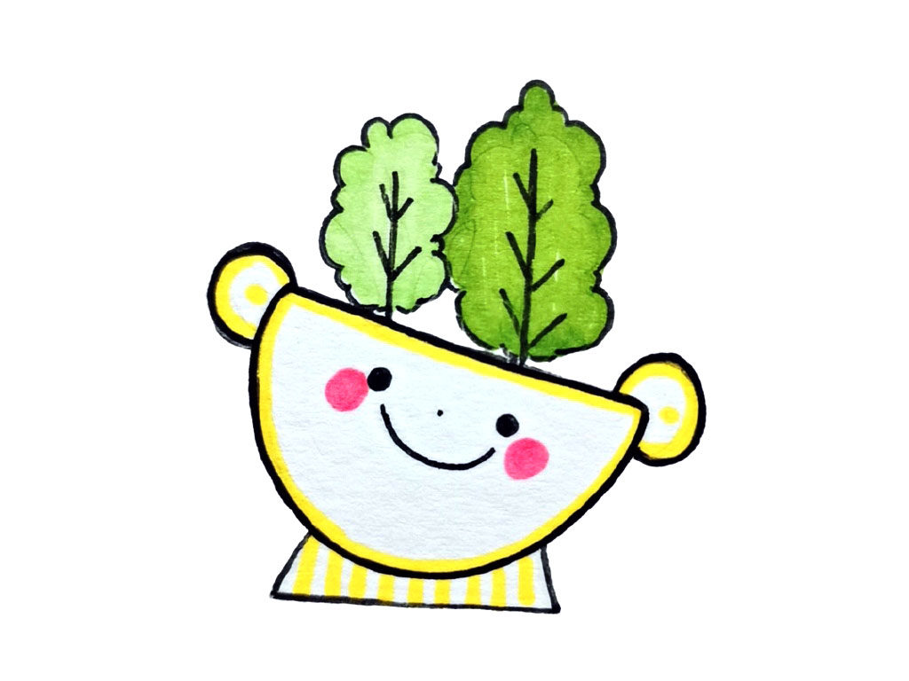 一组可爱的盆栽简笔画图片