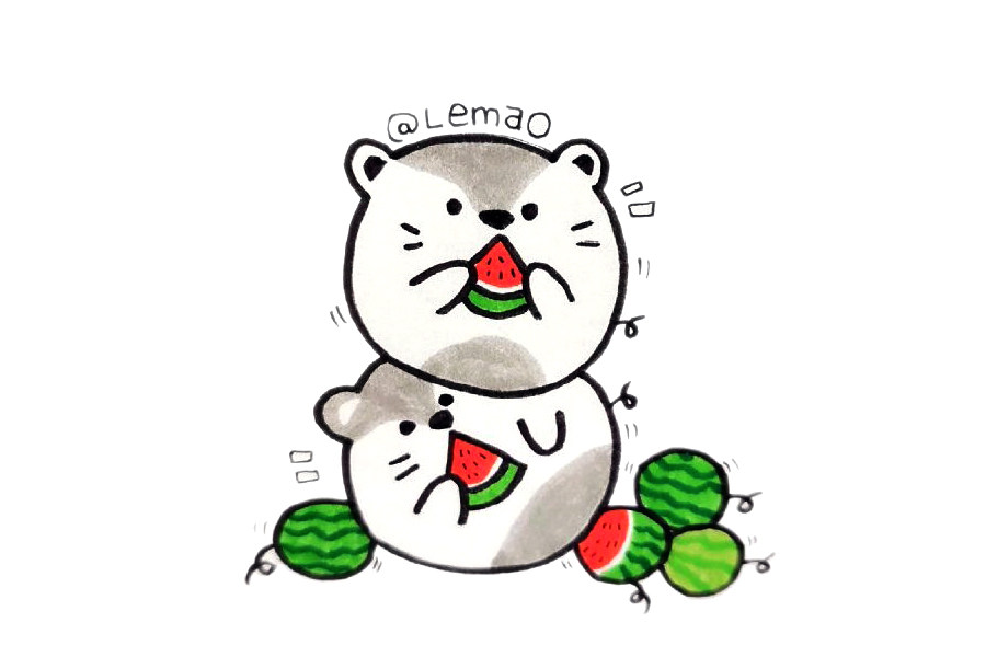 一组吃西瓜的小动物简笔画图片
