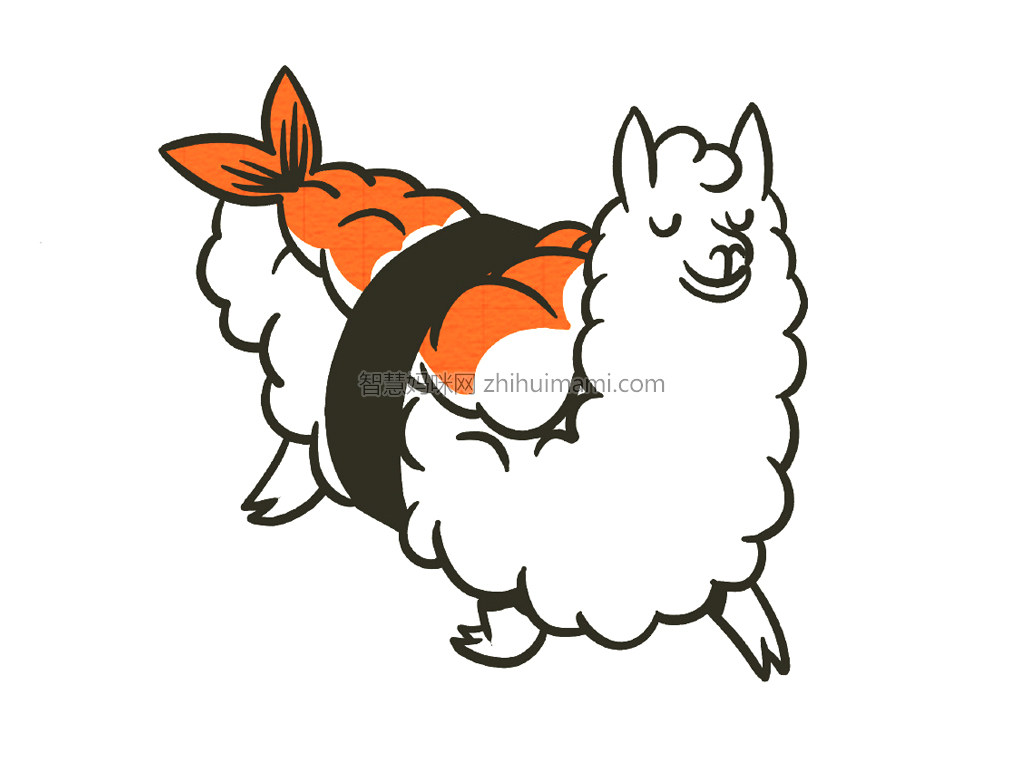 可爱的羊驼寿司简笔画画法步骤
