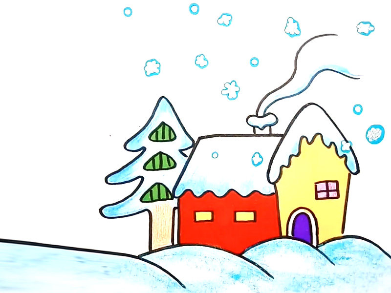 冬天雪屋简笔画
