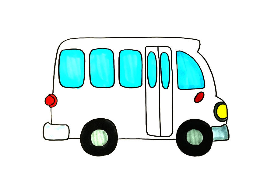 小学生怎么画校车