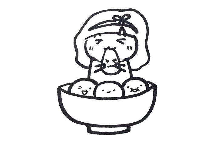 小女孩吃元宵简笔画画法步骤