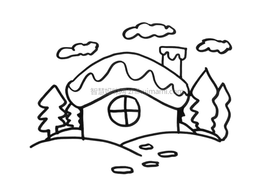 冬天雪房子简笔画画法步骤