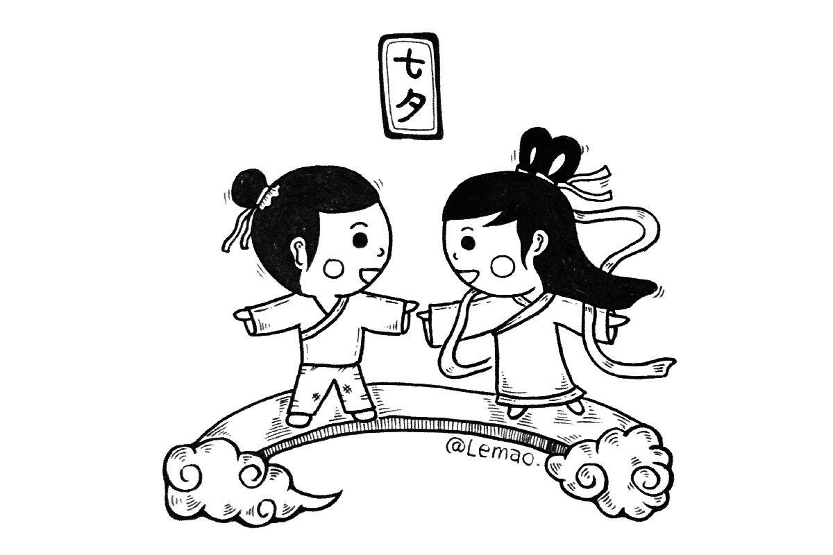 三张七夕节牛郎织女简笔画图片