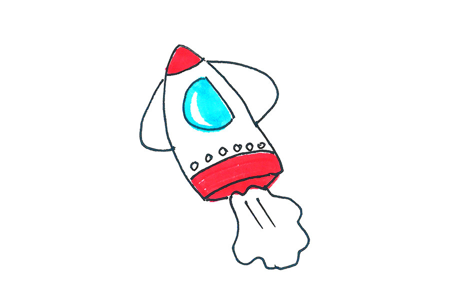 小学生创意火箭简笔画画法步骤