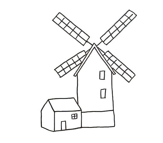 漂亮的风车屋风景简笔画