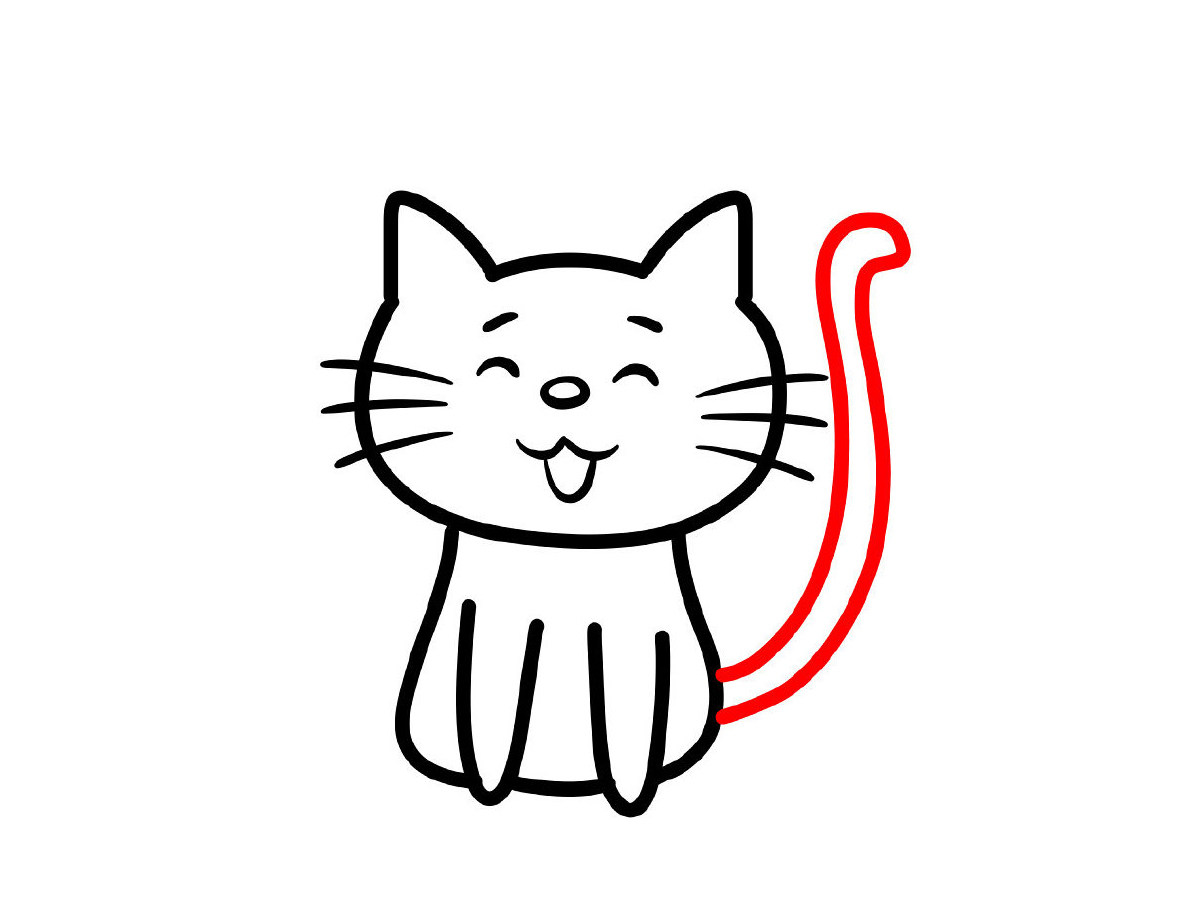 呆萌可爱的小猫简笔画画法步骤