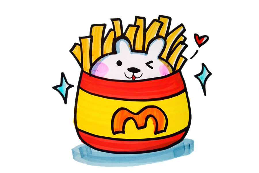 一组吃的喝的美味食物简笔画图片