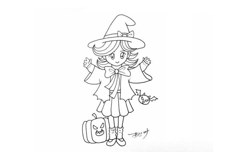 万圣节小魔女的画法