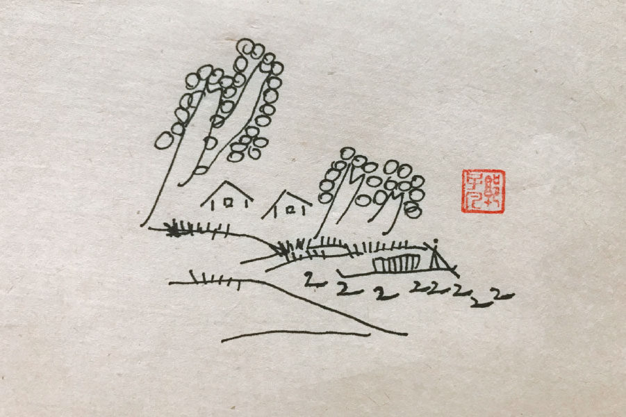 漂亮的村落风景简笔画图片