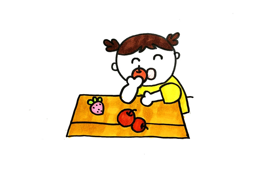 吃水果的小朋友怎么画