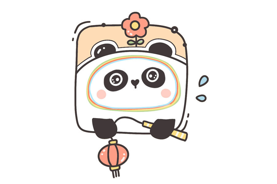 可爱冰墩墩的九宫格自拍照