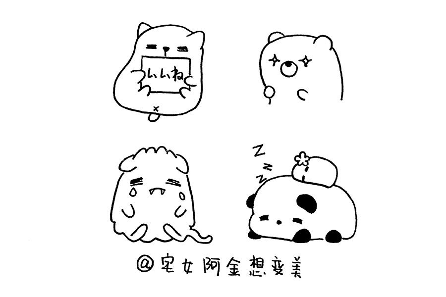 一组萌萌的动物可爱表情简笔画图片