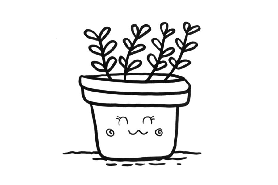 可爱盆栽绿植怎么画
