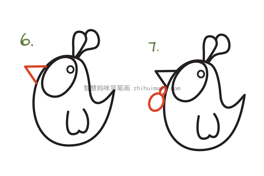 可爱的公鸡卡通简笔画画法步骤