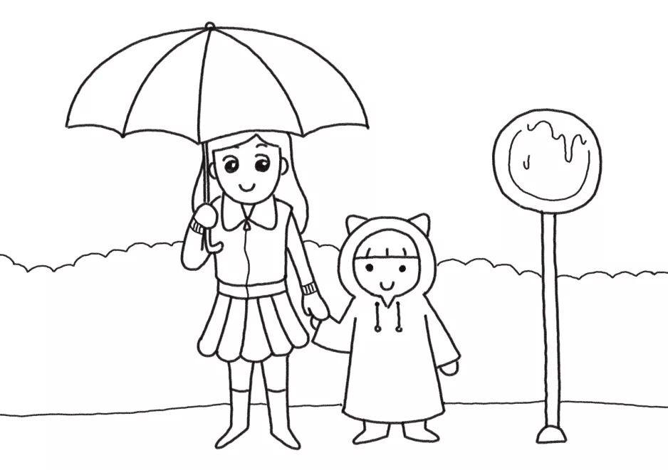下雨天妈妈和我简笔画