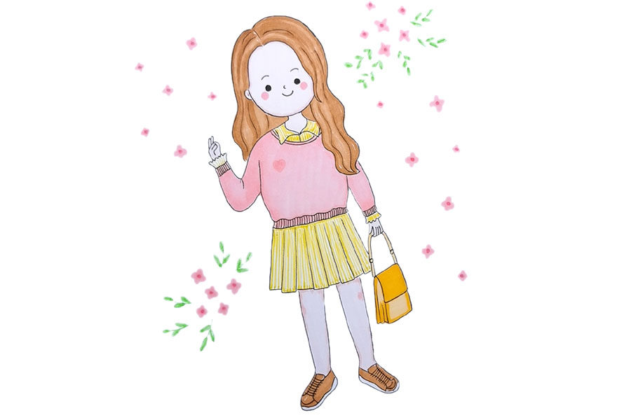 少女的春日穿搭简笔画图片