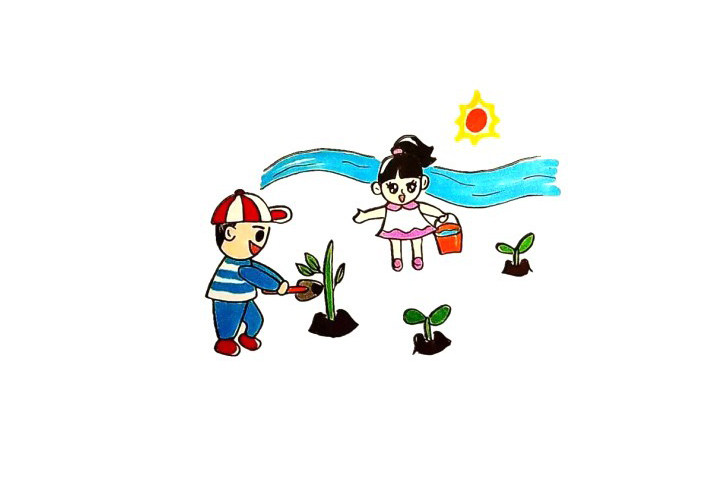 一起来植树吧植树节简笔画教程