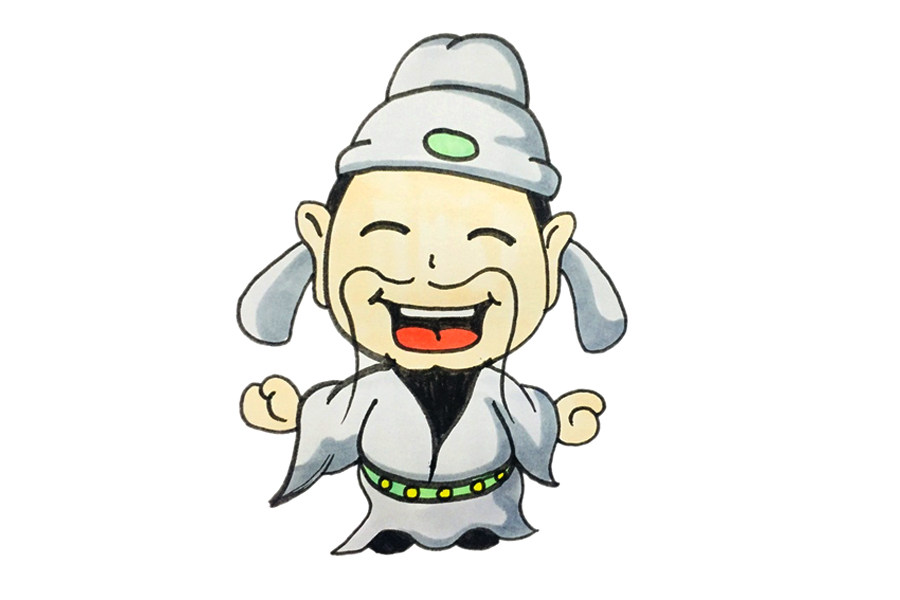 卡通版古代诗人简笔画画法步骤