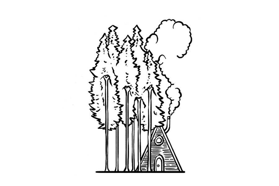 树林深处的小木屋风景简笔画教程