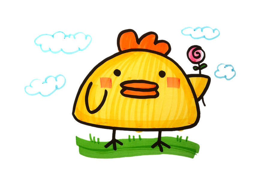 可爱的大公鸡和小鸡简笔画图片