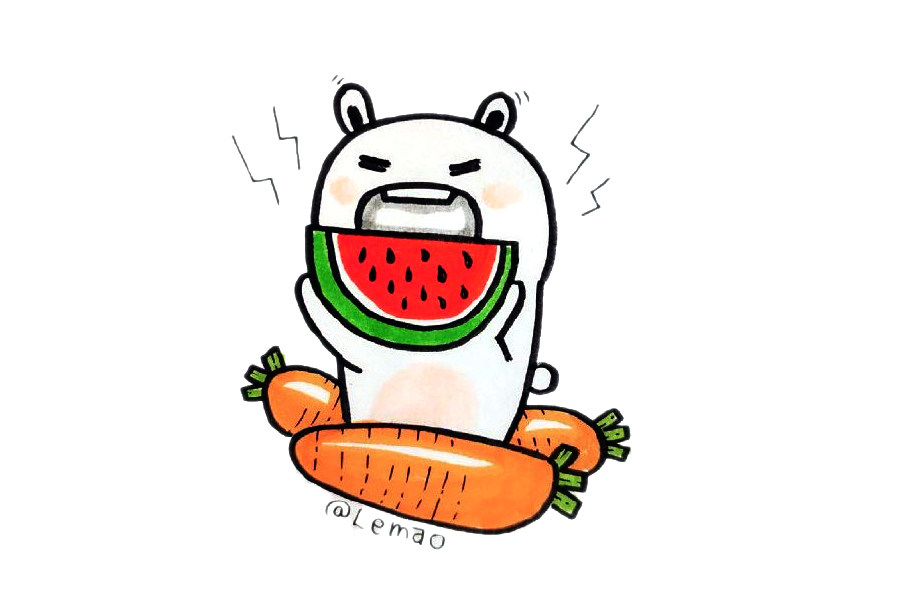 一组吃西瓜的小动物简笔画图片