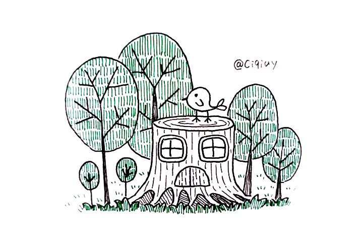 树桩风景简笔画教程