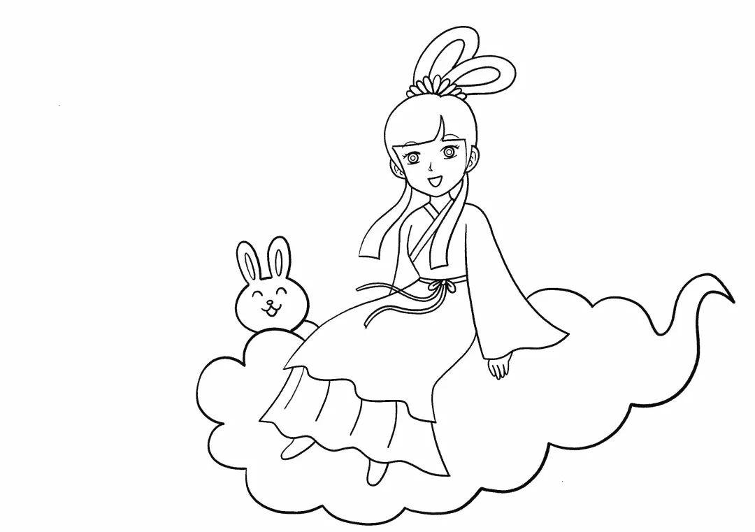 月亮上的嫦娥姐姐简笔画画法步骤