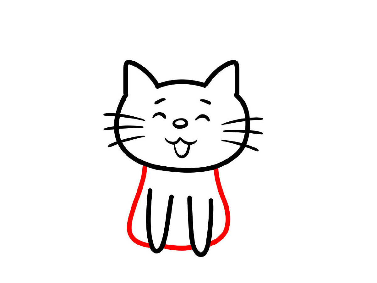呆萌可爱的小猫简笔画画法步骤