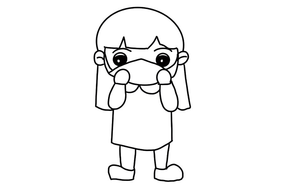 抗疫主题简笔画 戴口罩的小女孩怎么画