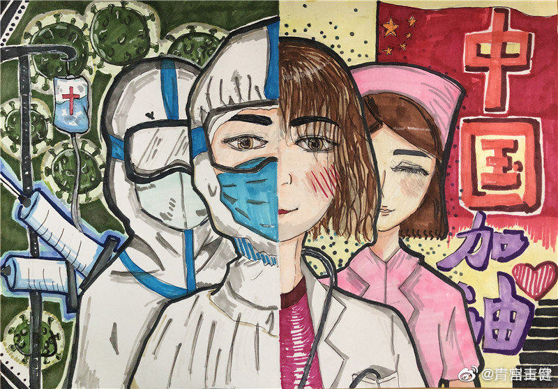 一组关于抗击疫情的简笔画图片