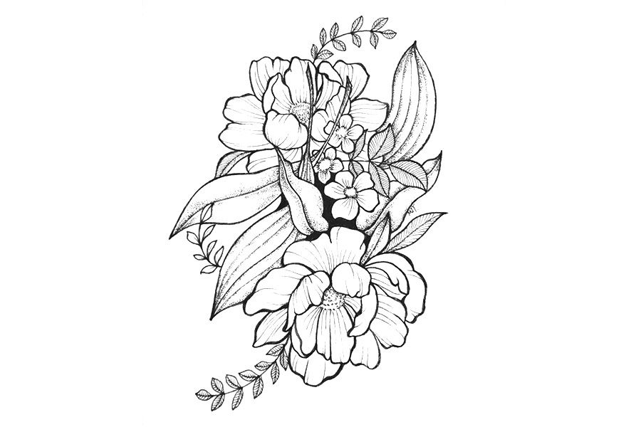 一组漂亮的线描花束简笔画图片