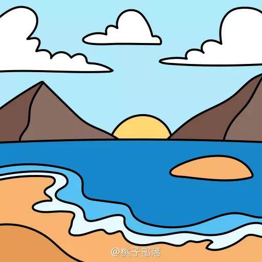 漂亮的海滩风景简笔画