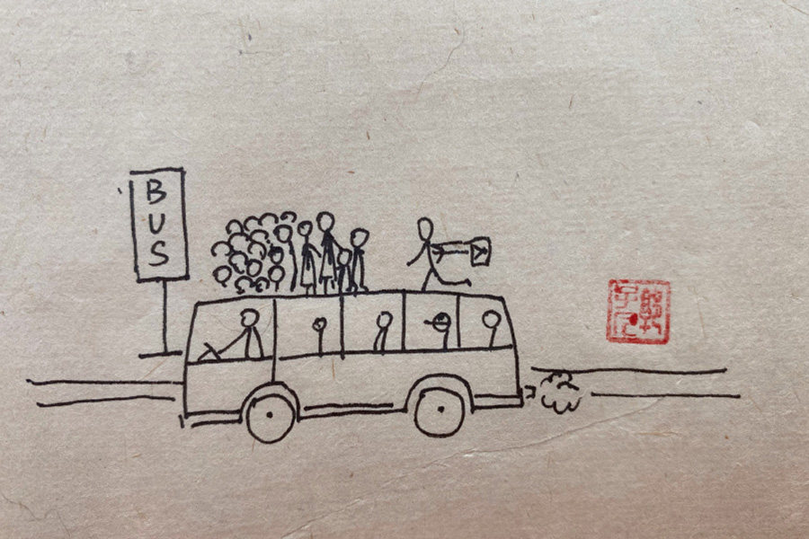 日出而作，日入而息 生活风景简笔画图片