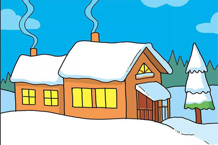 雪地小屋简笔画画法步骤