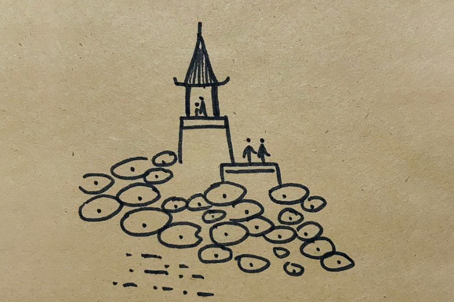 荷叶田田青照水 荷塘风景简笔画图片