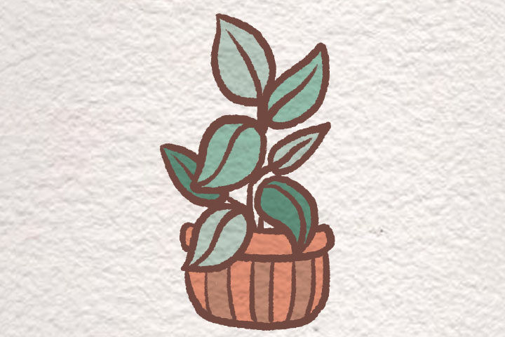 一组漂亮的小盆栽简笔画