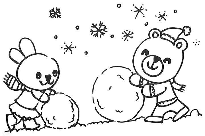 滚雪球的小熊和小兔简笔画步骤详解