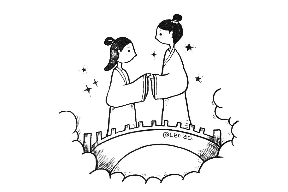 三张七夕节牛郎织女简笔画图片