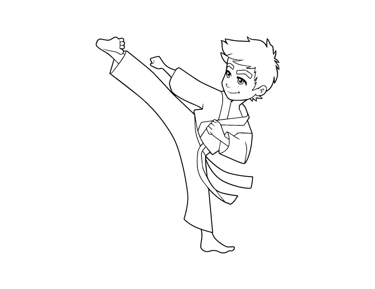 练空手道的男孩和女孩简笔画