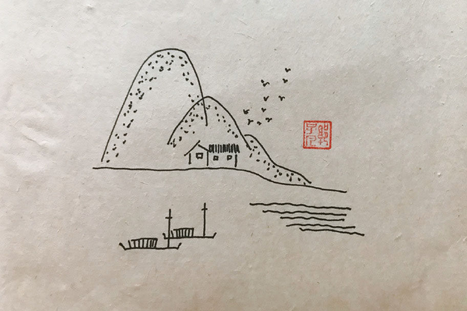 漂亮的村落风景简笔画图片