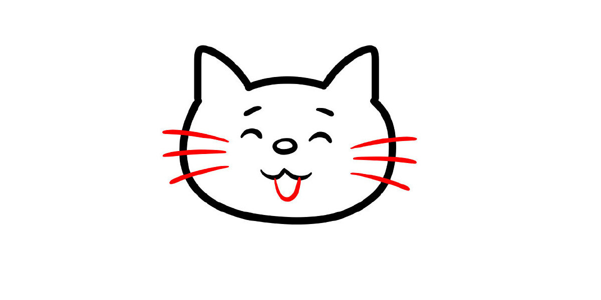 呆萌可爱的小猫简笔画画法步骤