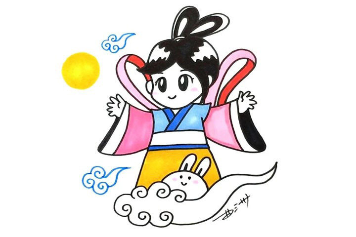 嫦娥奔月简笔画怎么画