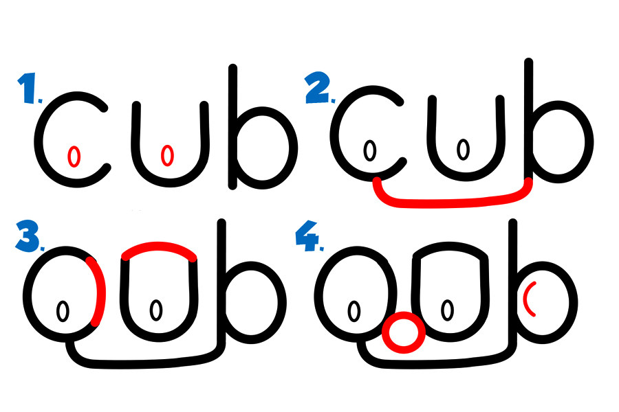 如何用“Cub”字母画可爱的卡通小熊宝宝