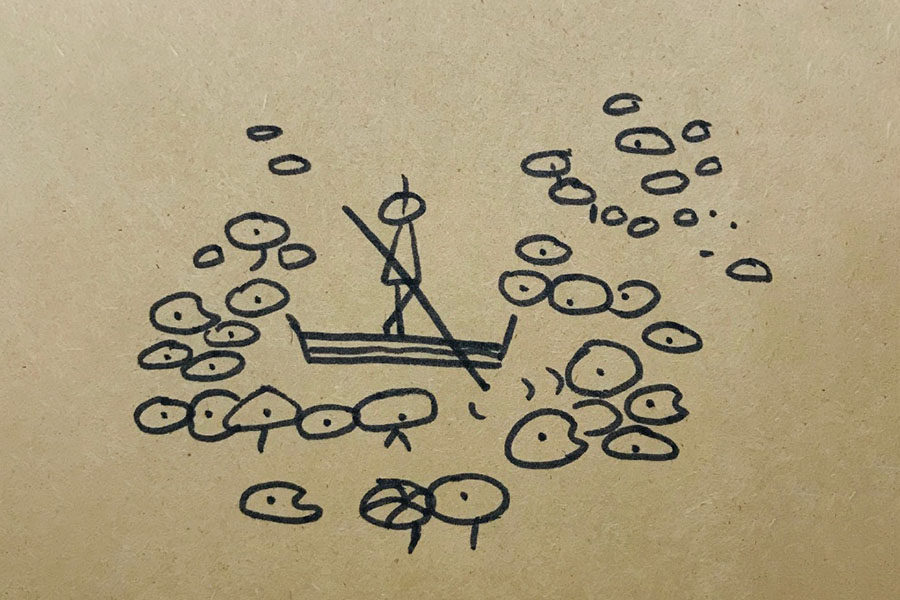 荷叶田田青照水 荷塘风景简笔画图片