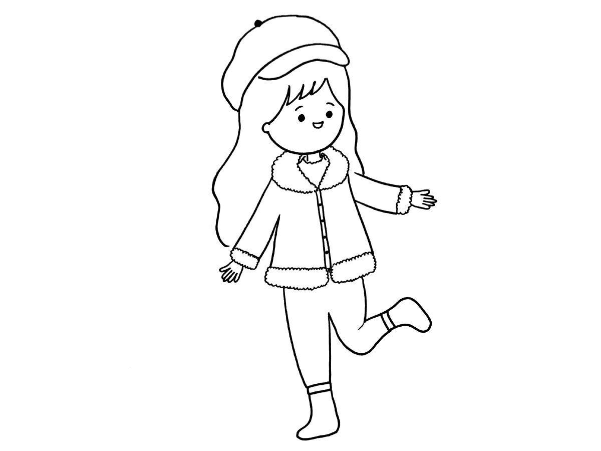 关于冬日少女穿搭简笔画图片