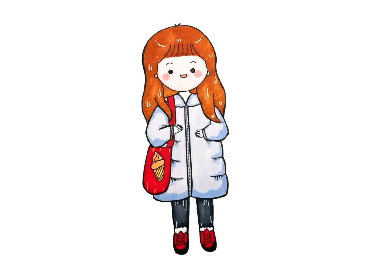 关于冬日少女穿搭简笔画图片