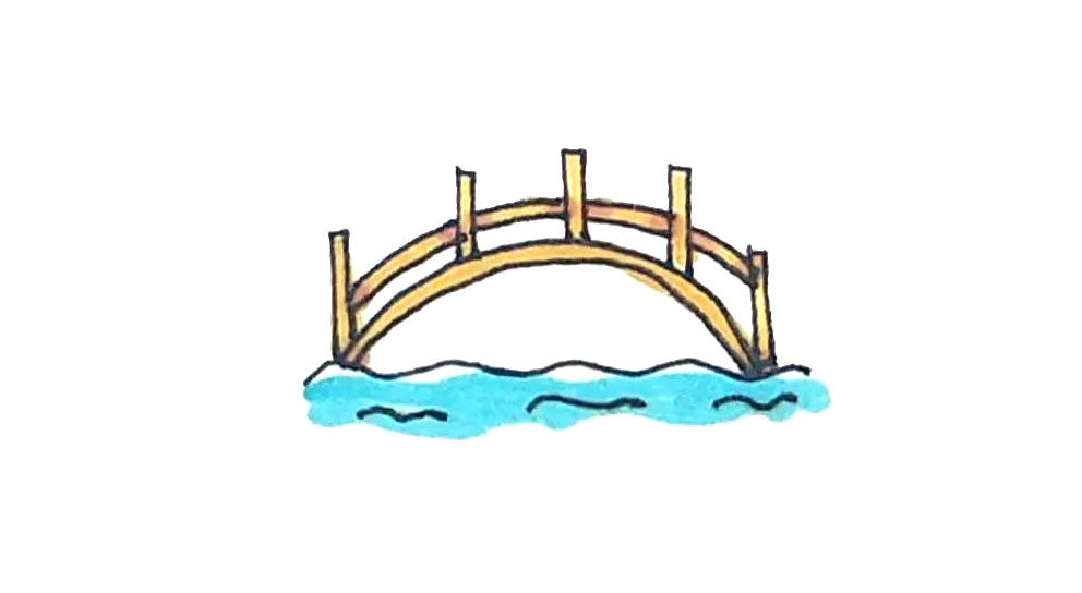 小桥简笔画绘画步骤